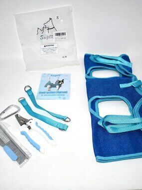 Supet Dog Grooming Hammock, SMALL, Blue Nail Trimming Sling Harness, Pet Holder,